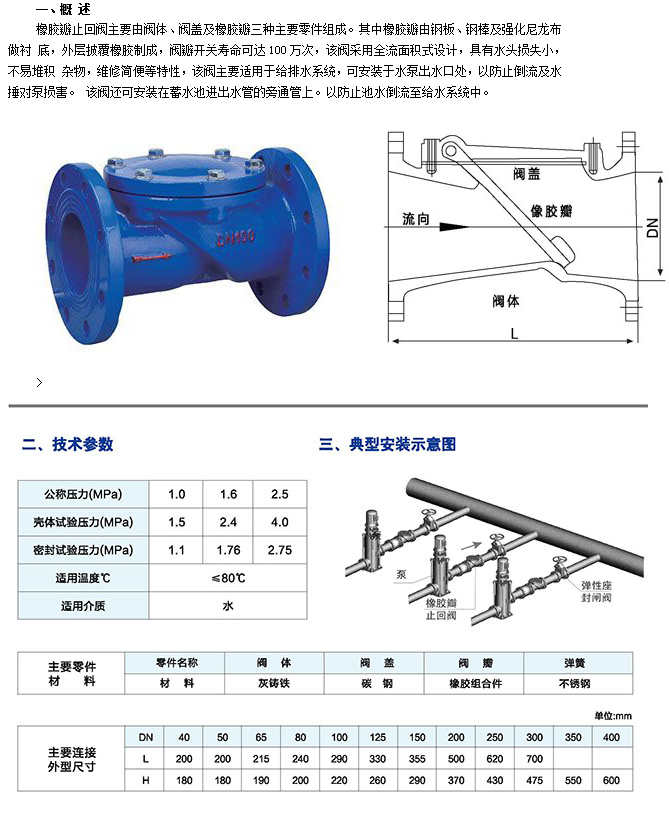 埃美柯HC44X橡膠瓣止回閥技術參數(shù)圖